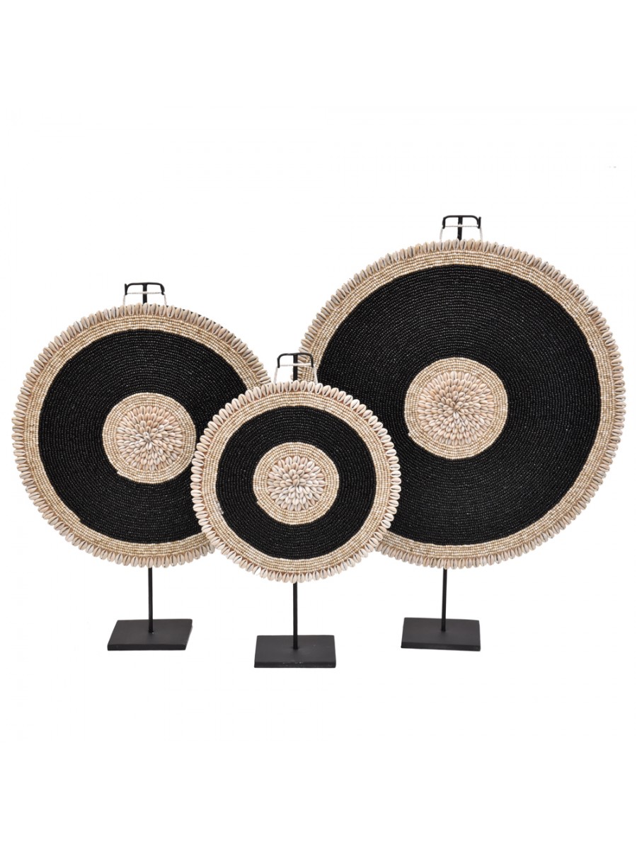 Pedestal Miçanga Mandala Preto - conj. 3 peças