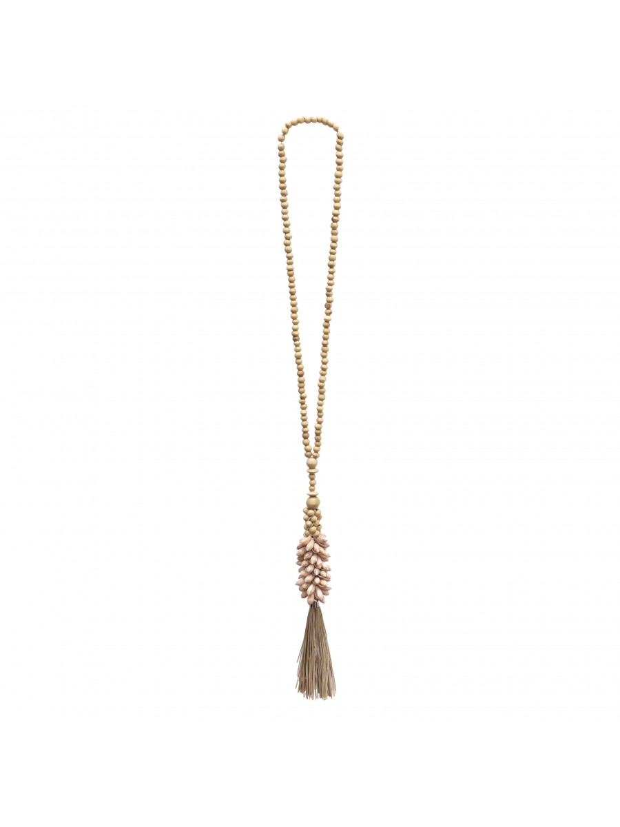 Colar Caramujo Rose com Tassel em Palha 
