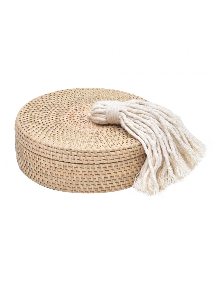 Caixa Ratan Flat Natural com Tassel Off White
