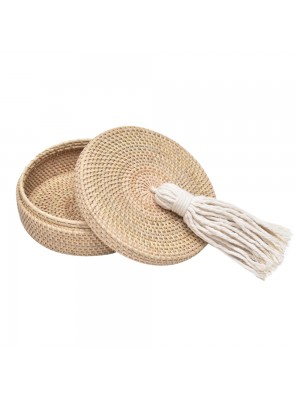 Caixa Ratan Flat Natural com Tassel Off White