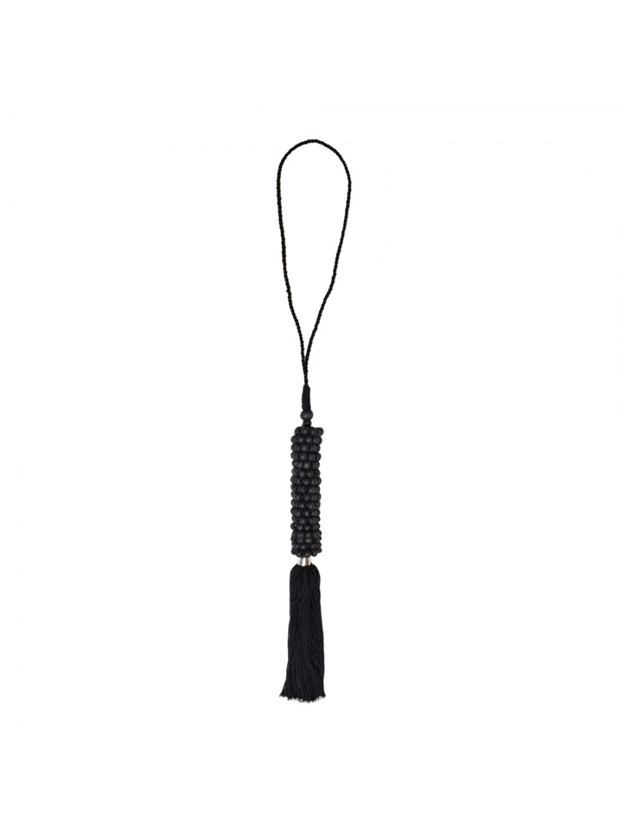 Pingente Madeira e Tassel Preto